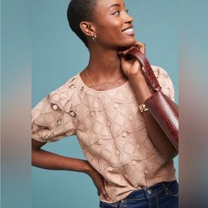 Maeve by Anthropologie blush pink lace top